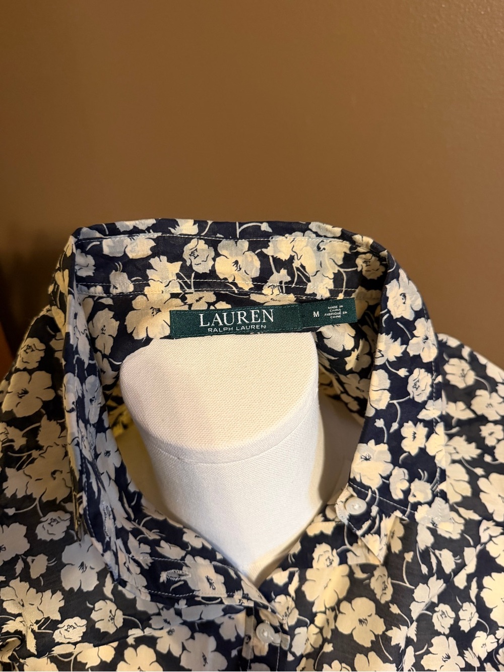 Ralph Lauren Navy Floral Button-Down Shirt with White Blossoms - Picture 6 of 6